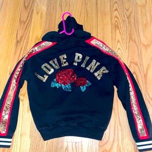 PINK SEQUIN ROSE SWEATER WITH HOODIE
